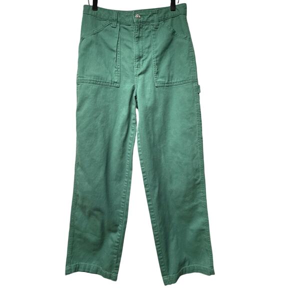 Divided H&M Size 6 Green Carpenter Cargo Pants Straight Leg High Rise Cotton - Picture 1 of 6